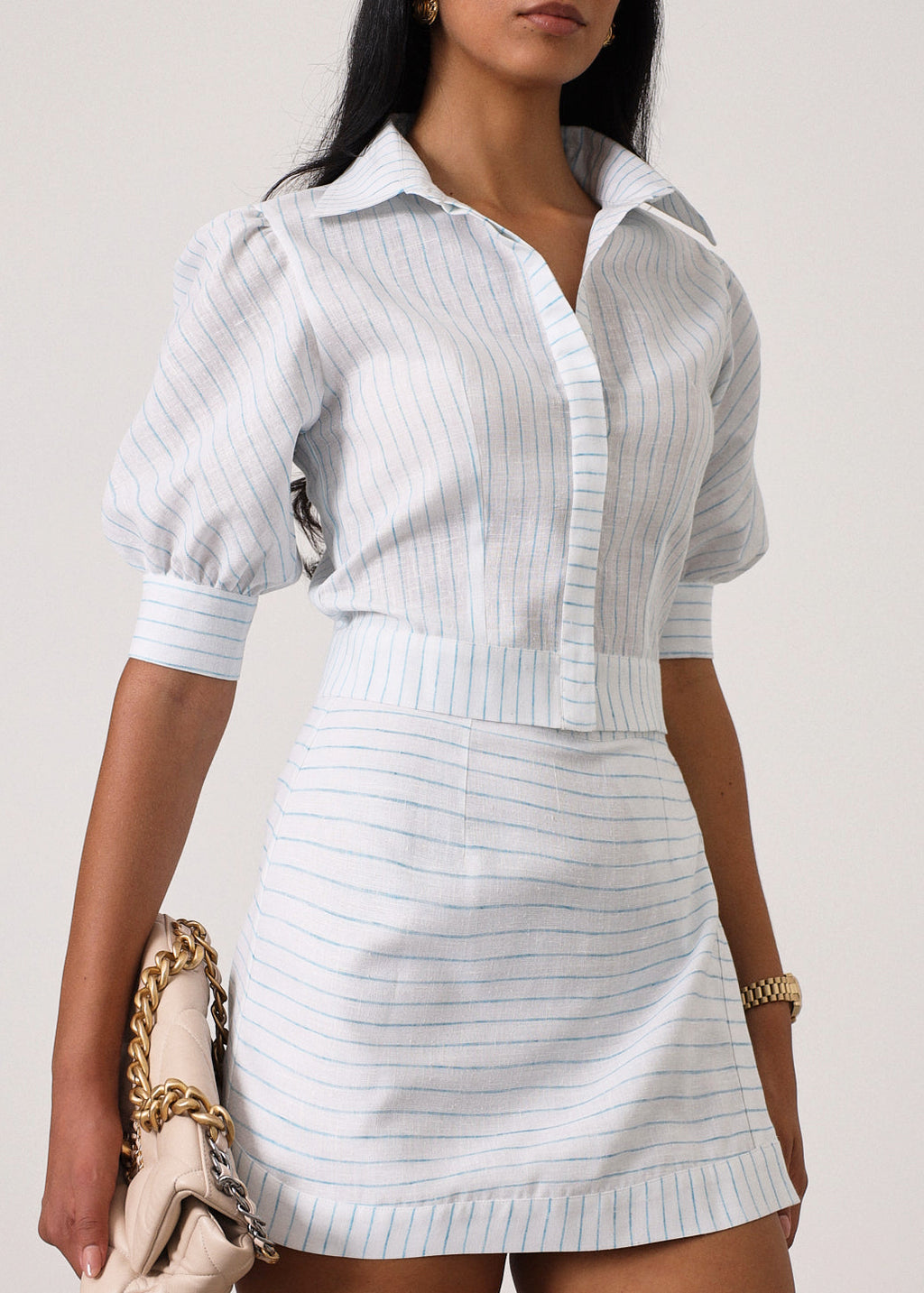 Shira Striped Wrap Vacay Skort | White/Blue