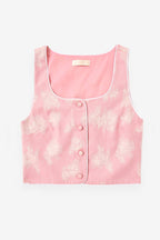 Shola Contrast Edge Denim Top | Pink Denim