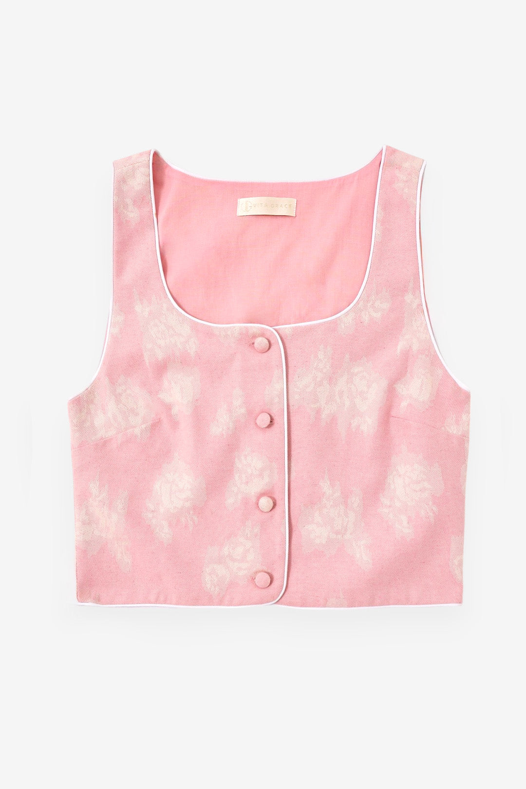 Shola Contrast Edge Denim Top | Pink Denim