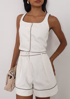 Shola Perfect Fit Denim Shorts | White/Taupe