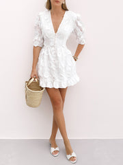 Sierra Cotton Summer Short Day Dress | White