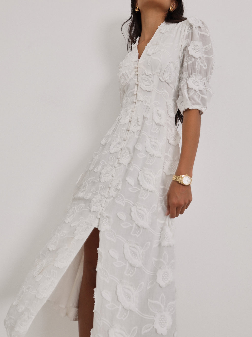 Sierra Embroidered Cotton Summer Day Dress | White