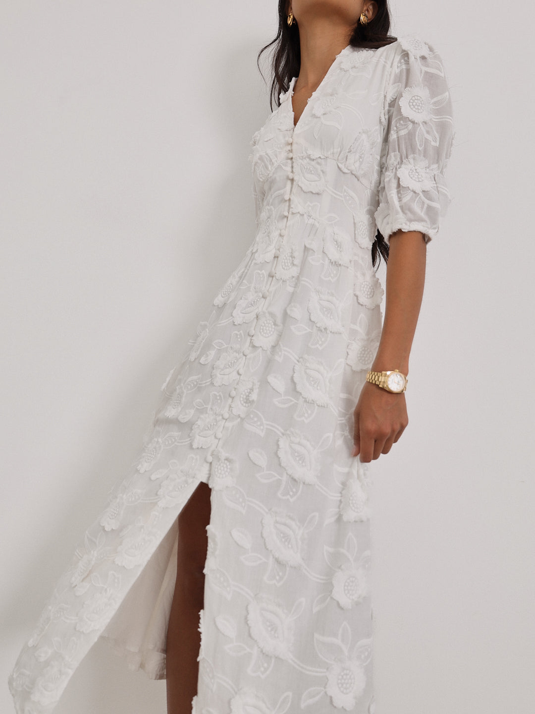 Sierra Embroidered Cotton Summer Day Dress | White