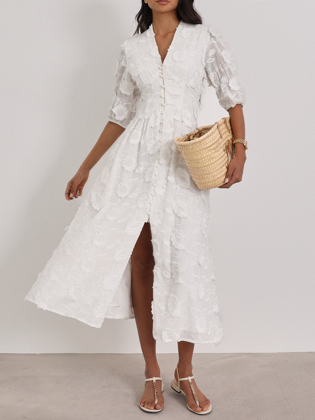 Sierra Embroidered Cotton Summer Day Dress | White