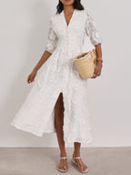 Sierra Embroidered Cotton Summer Day Dress | White