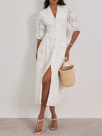 Sierra Embroidered Cotton Summer Day Dress | White