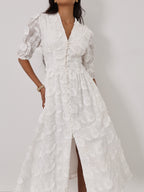 Sierra Embroidered Cotton Summer Day Dress | White