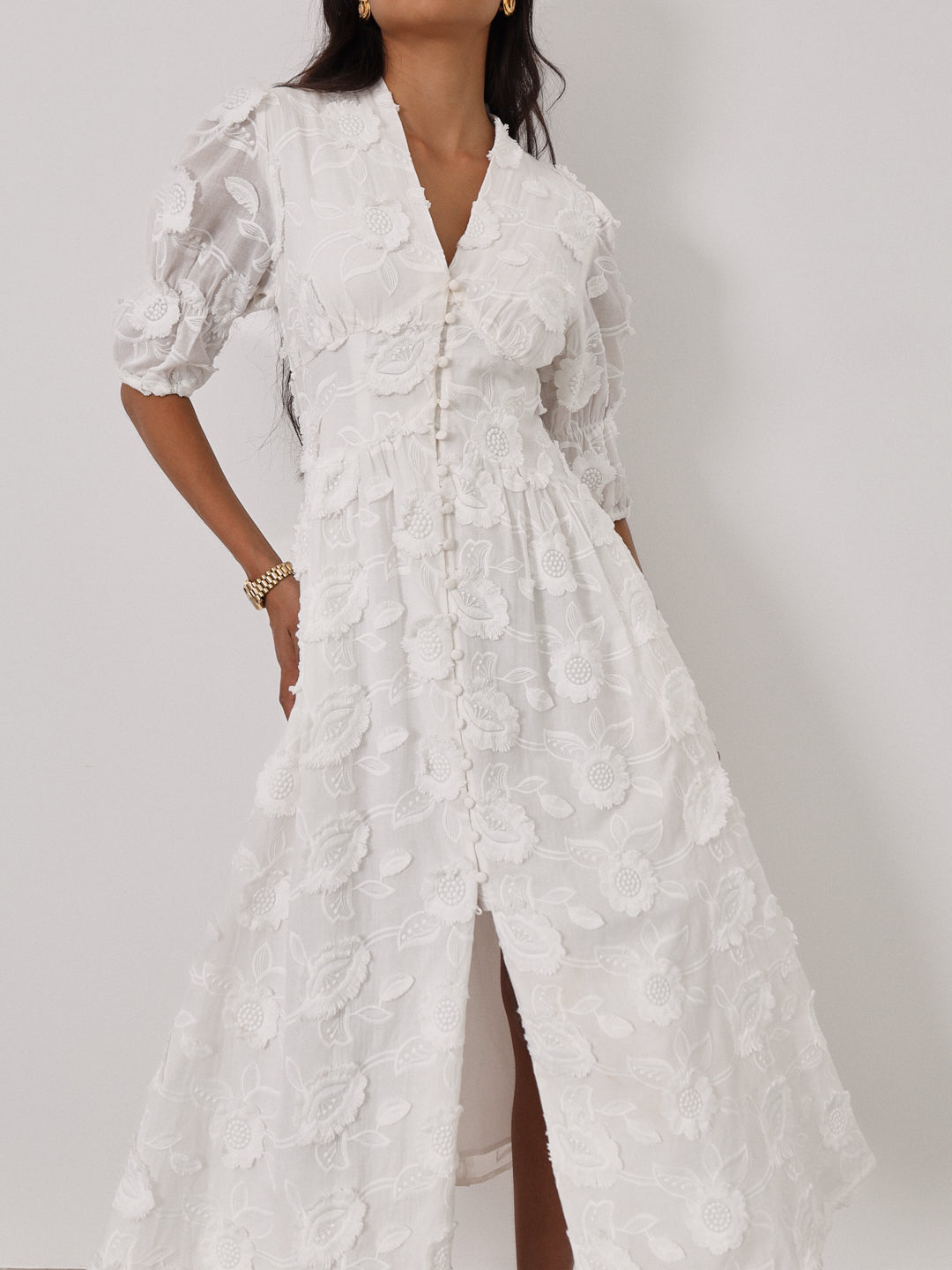 Sierra Embroidered Cotton Summer Day Dress | White