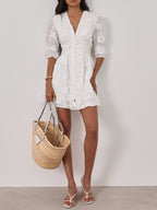 Sierra Cotton Summer Short Day Dress | White