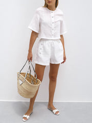 Simona Linen Blend Beach Shirt | White