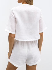 Simona Linen Blend Beach Shirt | White
