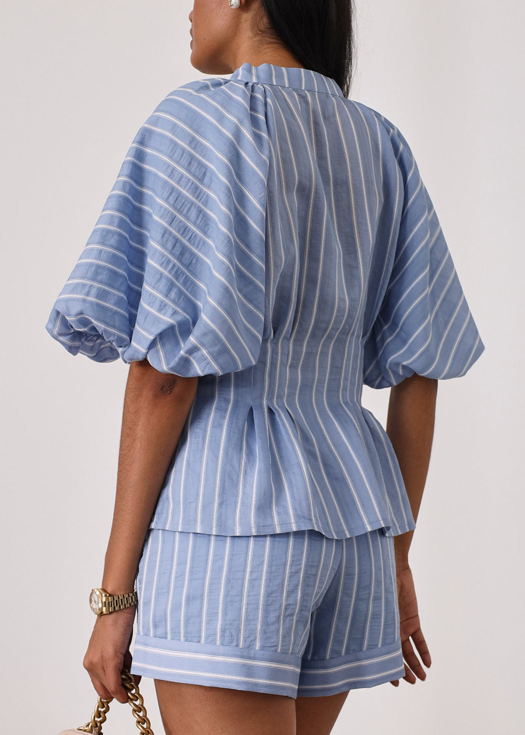 Skye Volume Sleeve Stripe Top | Blue/White