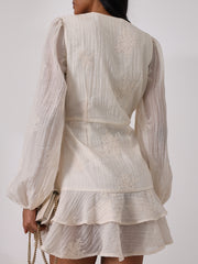 Solene Embroidered Frill Dress | Cream