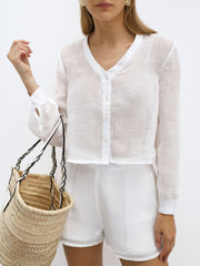 Stacie Open Weave Beach Blouse | White