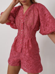 Suri Devore Volume Sleeve Blouse | Cosmopolitan Pink