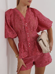 Suri Devore Volume Sleeve Blouse | Cosmopolitan Pink