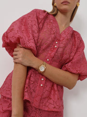 Suri Devore Volume Sleeve Blouse | Cosmopolitan Pink