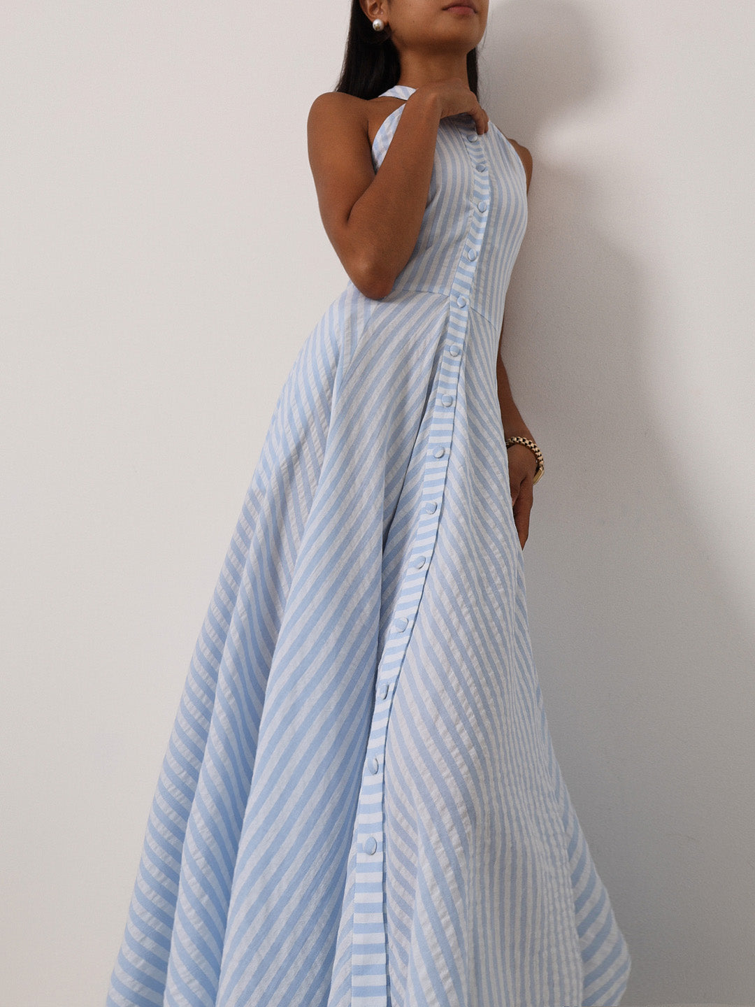 Sybil Cotton Resort Dress | Pale Blue/White