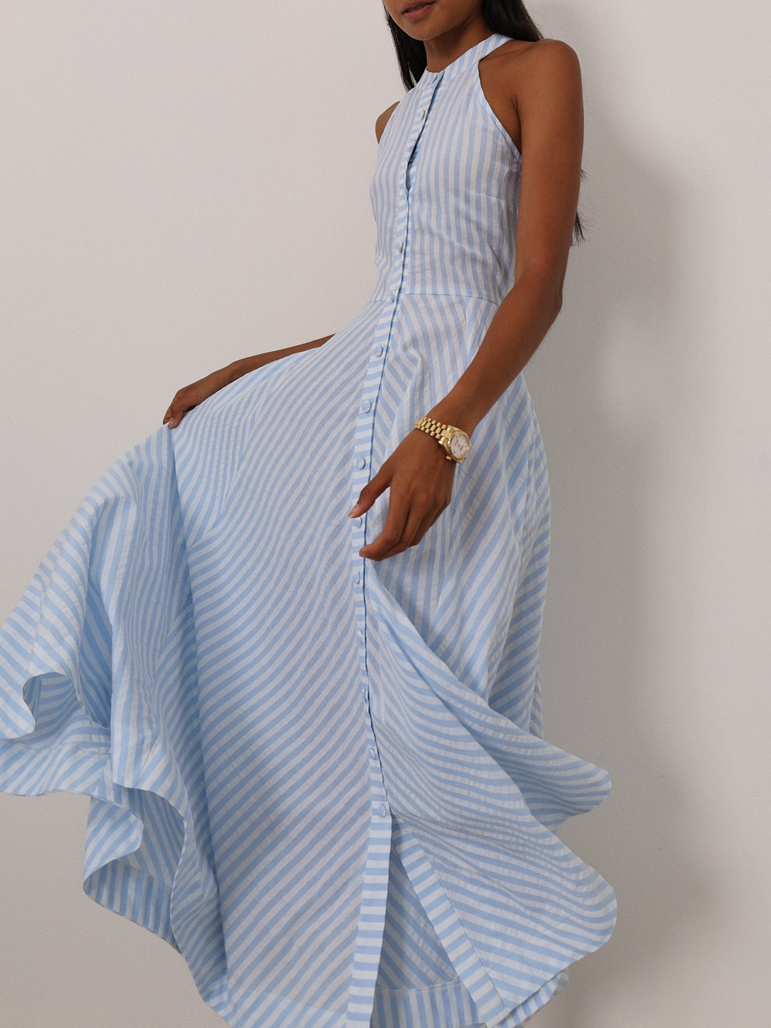 Sybil Cotton Resort Dress | Pale Blue/White