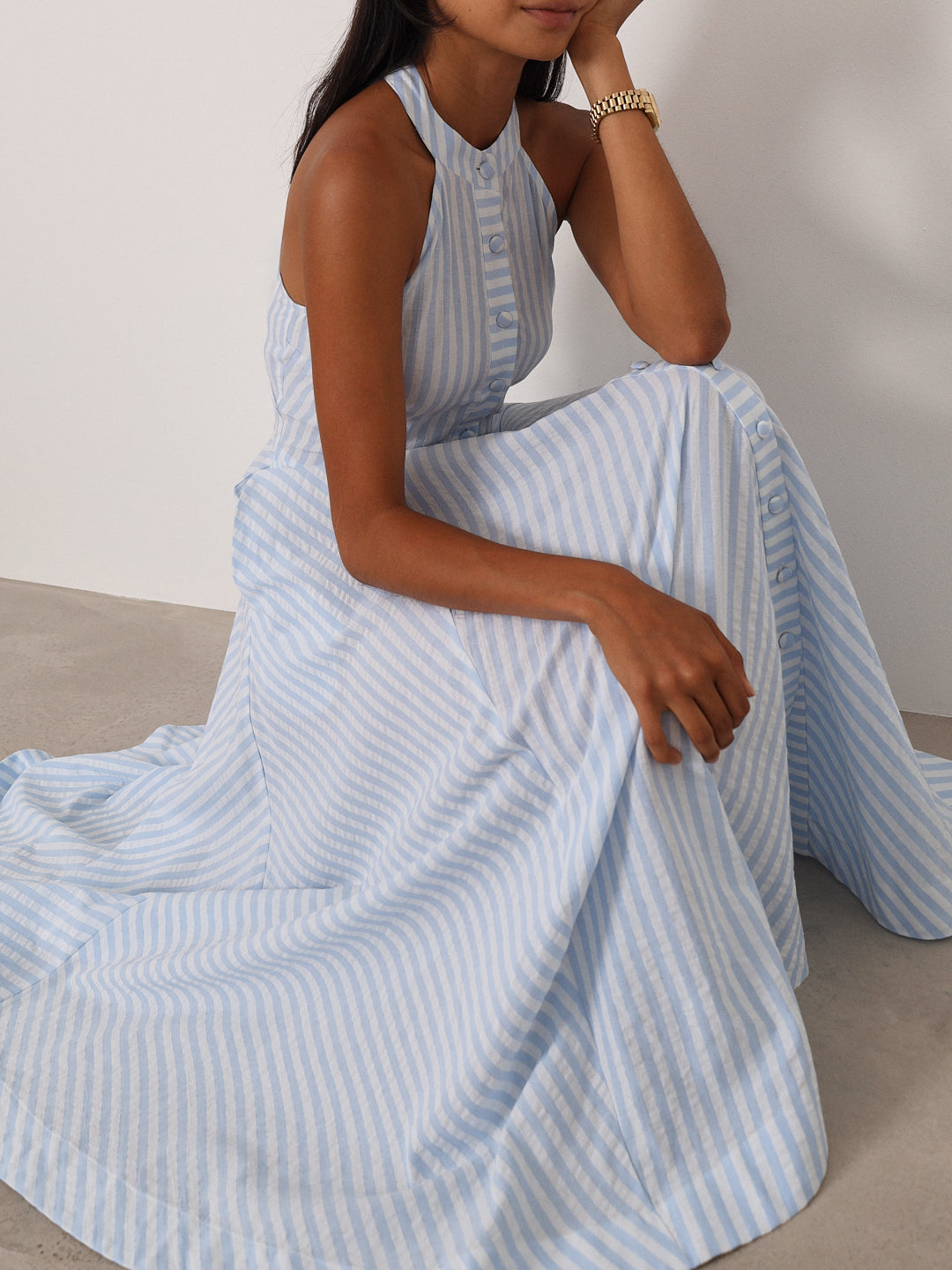 Sybil Cotton Resort Dress | Pale Blue/White