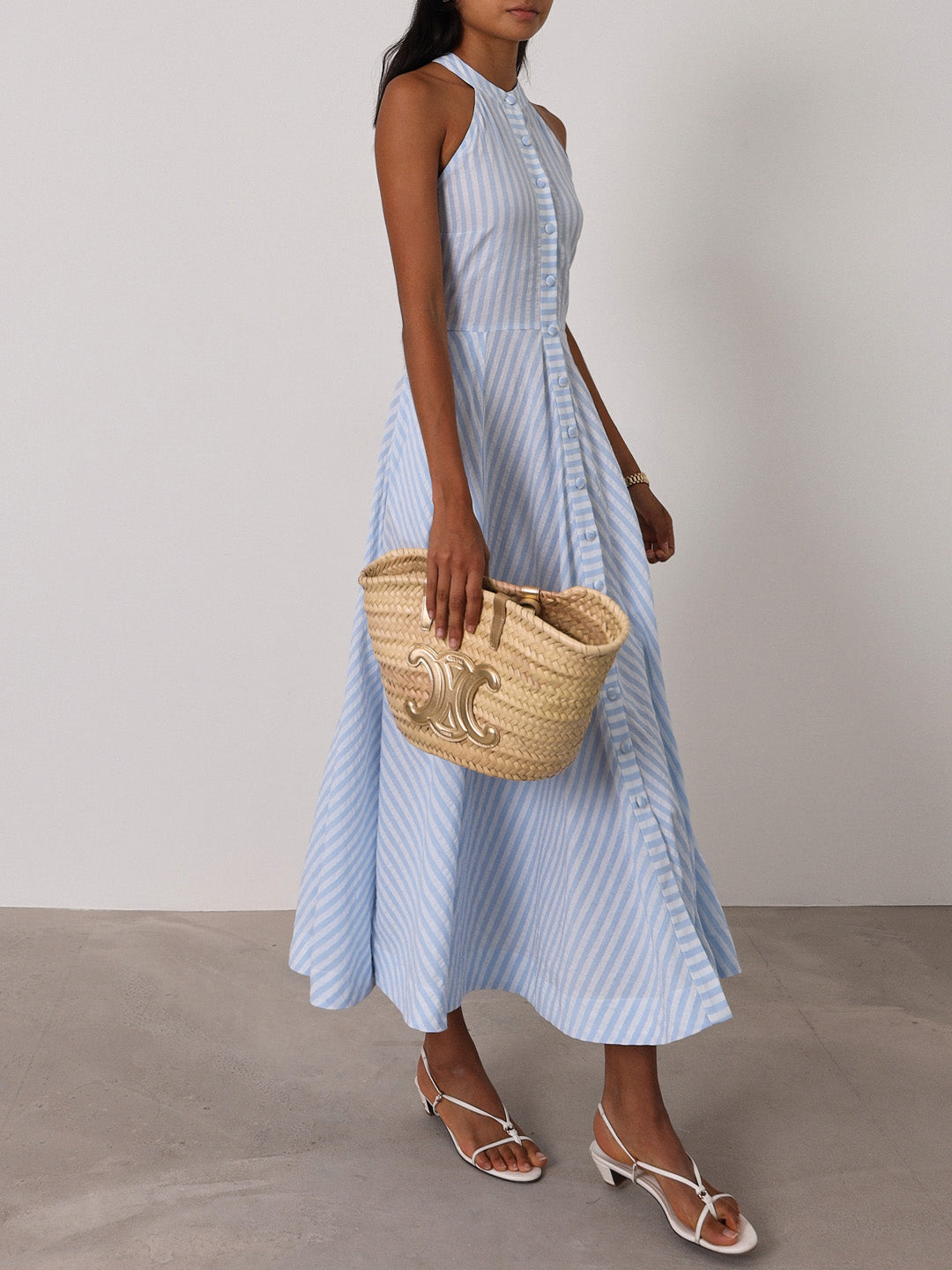 Sybil Cotton Resort Dress | Pale Blue/White