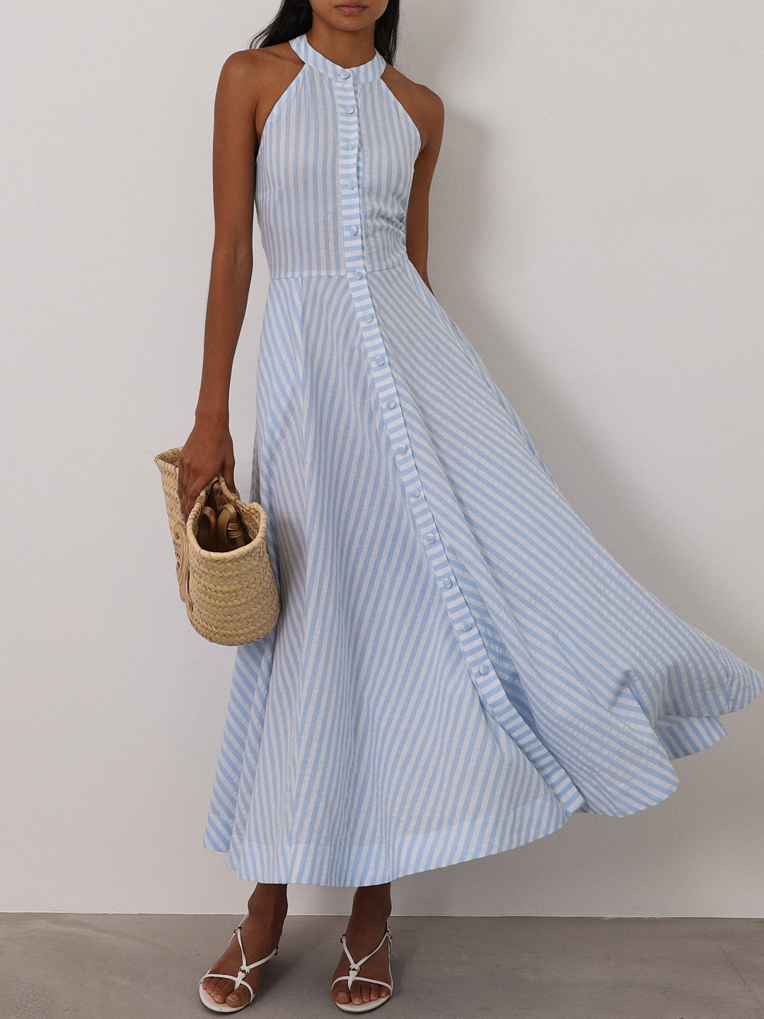 Sybil Cotton Resort Dress | Pale Blue/White