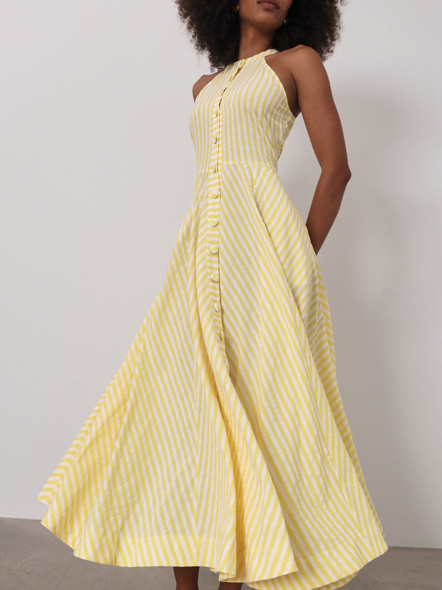 Sybil Cotton Resort Dress | Lemon/White