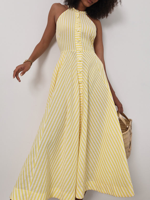 Sybil Cotton Resort Dress | Lemon/White