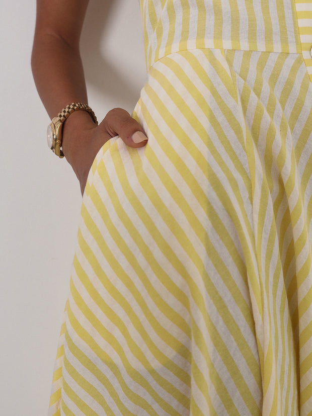 Sybil Cotton Resort Dress | Lemon/White