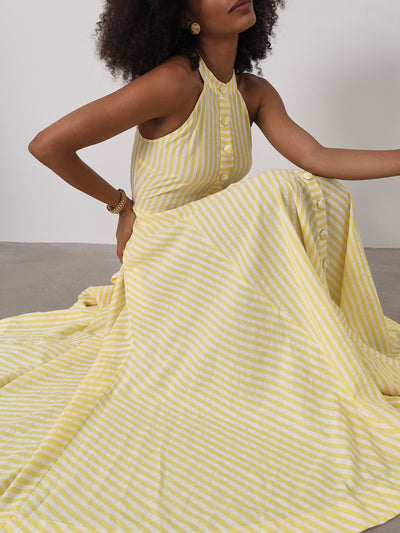 Sybil Cotton Resort Dress | Lemon/White