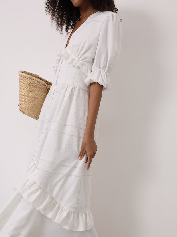 Sylvie Embroidered Cotton Summer Day Dress | White