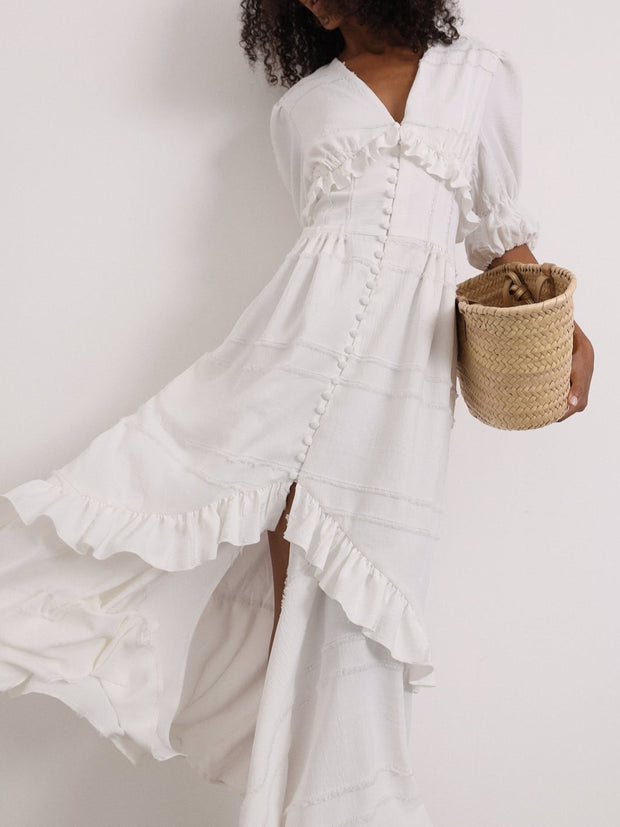 Sylvie Embroidered Cotton Summer Day Dress | White