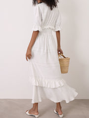 Sylvie Embroidered Cotton Summer Day Dress | White