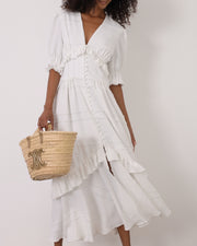 Sylvie Embroidered Cotton Summer Day Dress | White