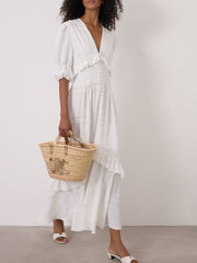 Sylvie Embroidered Cotton Summer Day Dress | White