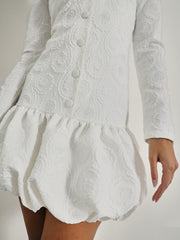 Tabitha Jacquard Puff Ball Hem Dress | White