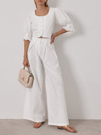 Thalia Timeless Wide Leg Linen Trouser | White