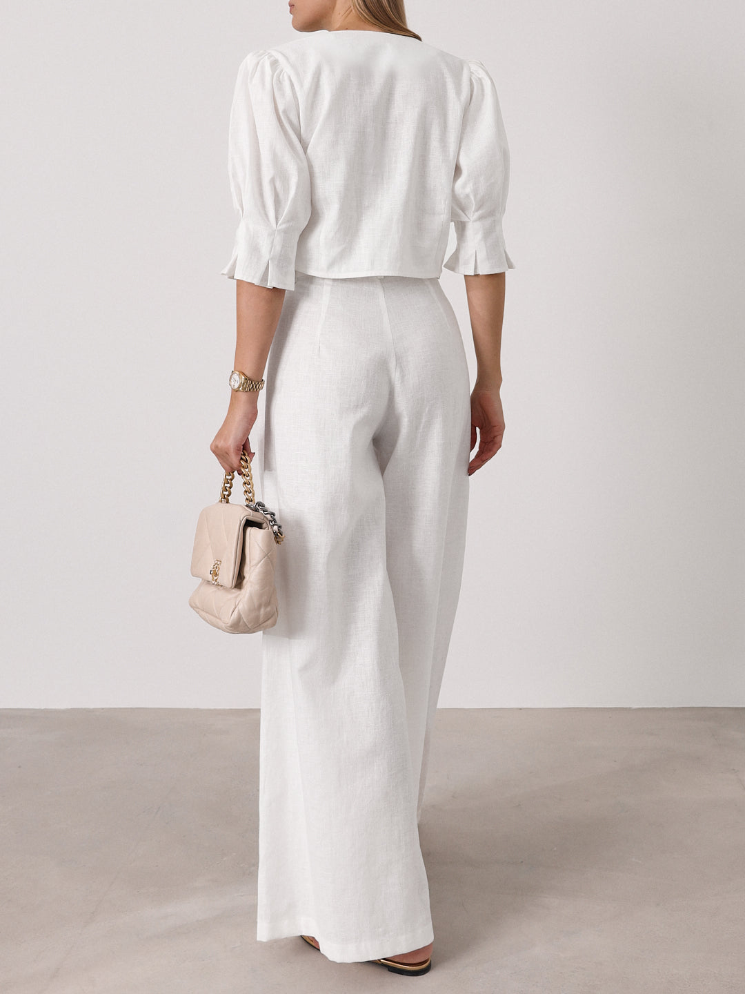 Thalia Timeless Wide Leg Linen Trouser | White