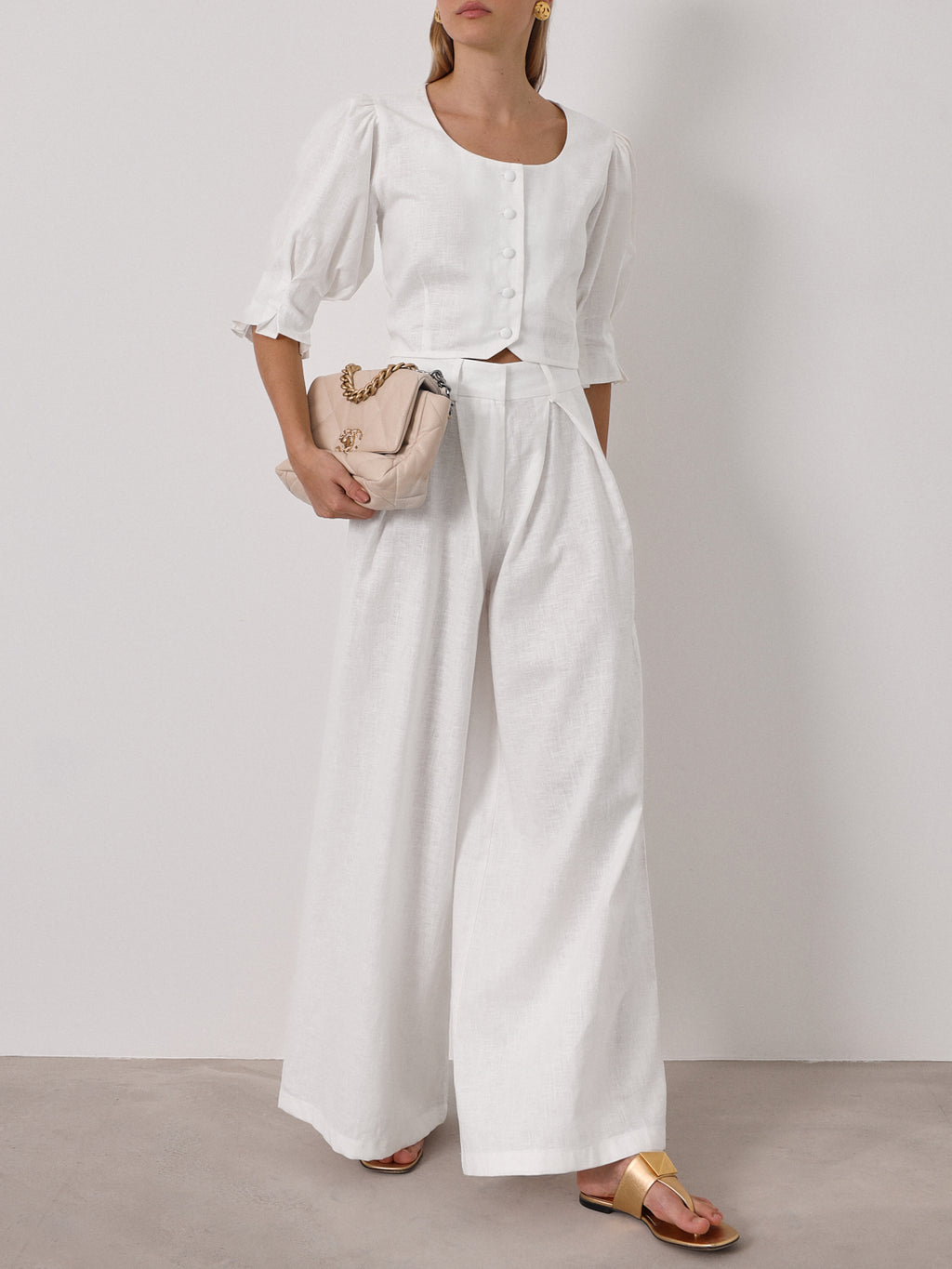 Thalia Timeless Wide Leg Linen Trouser | White