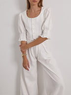 Thalia Timeless Wide Leg Linen Trouser | White