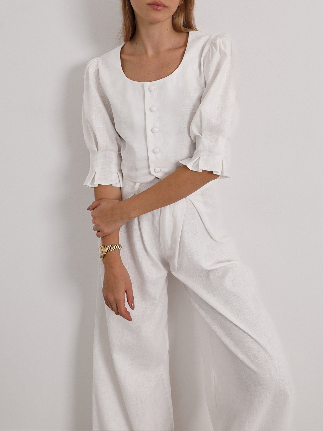Thalia Timeless Wide Leg Linen Trouser | White