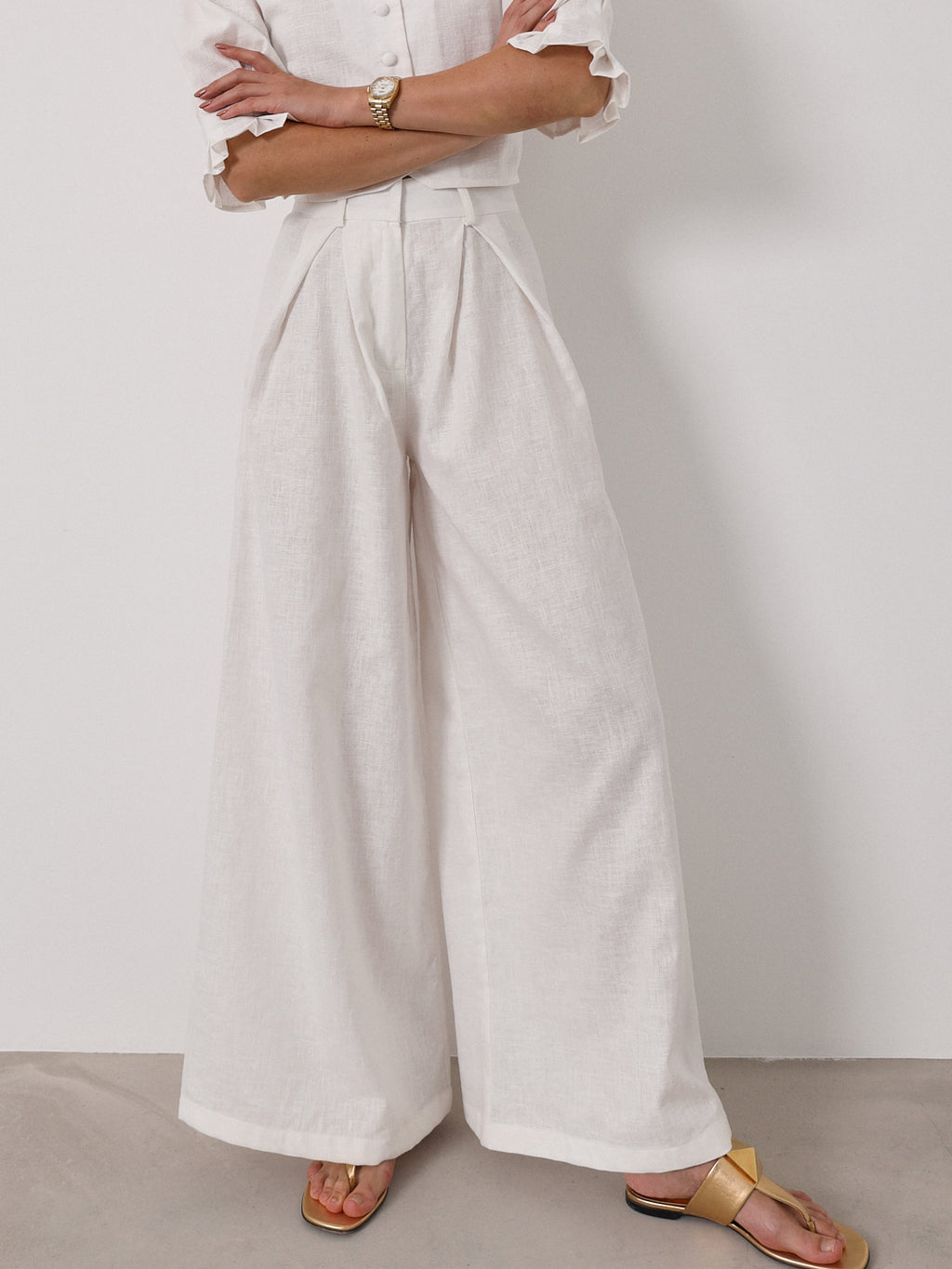 Thalia Timeless Wide Leg Linen Trouser | White