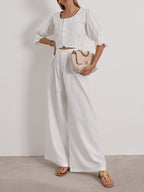 Thalia Timeless Wide Leg Linen Trouser | White