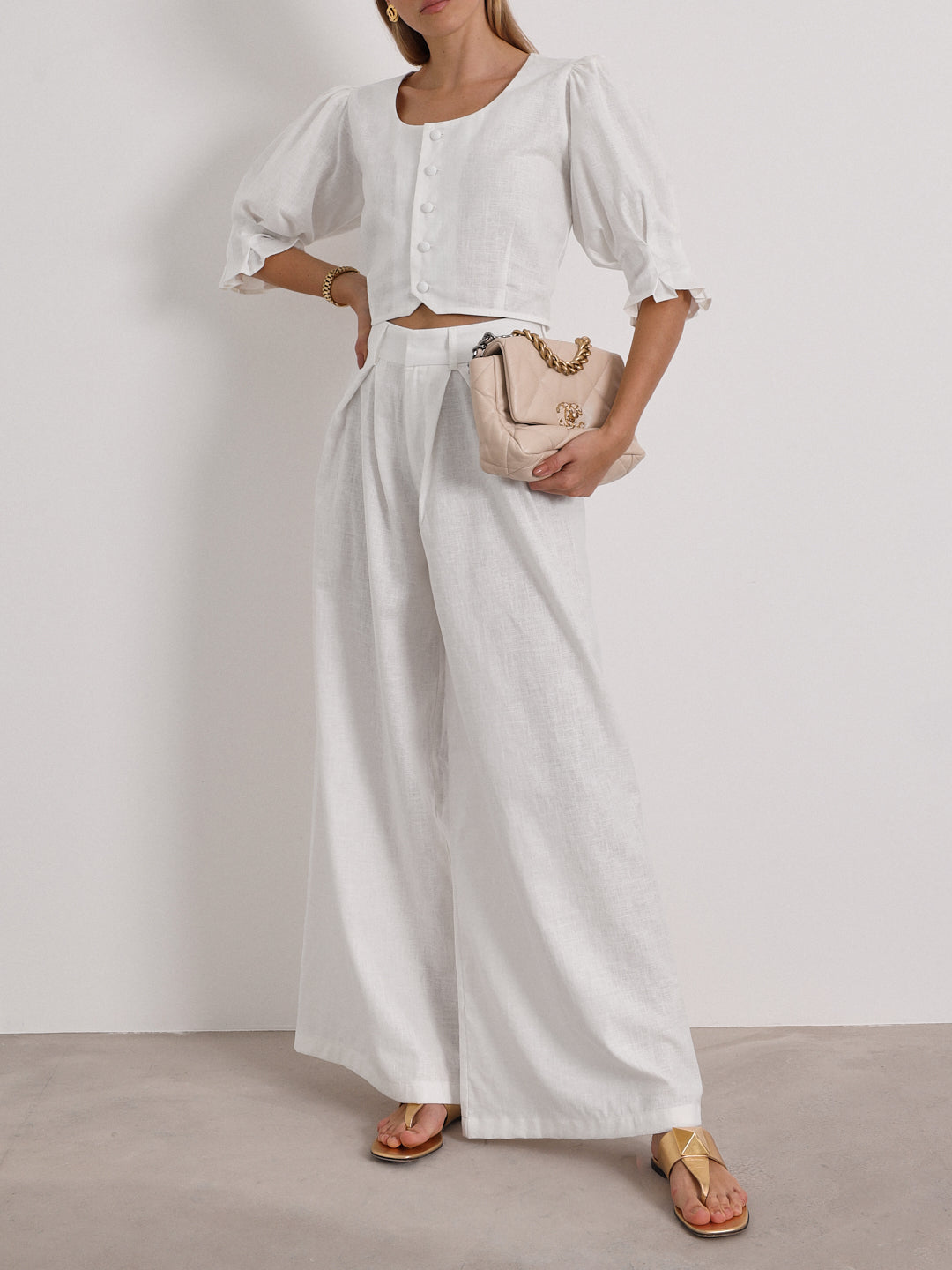 Thalia Timeless Wide Leg Linen Trouser | White