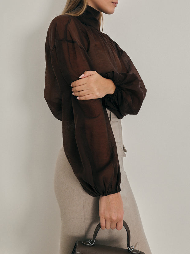 Toni Volume High Neck Blouse | Espresso