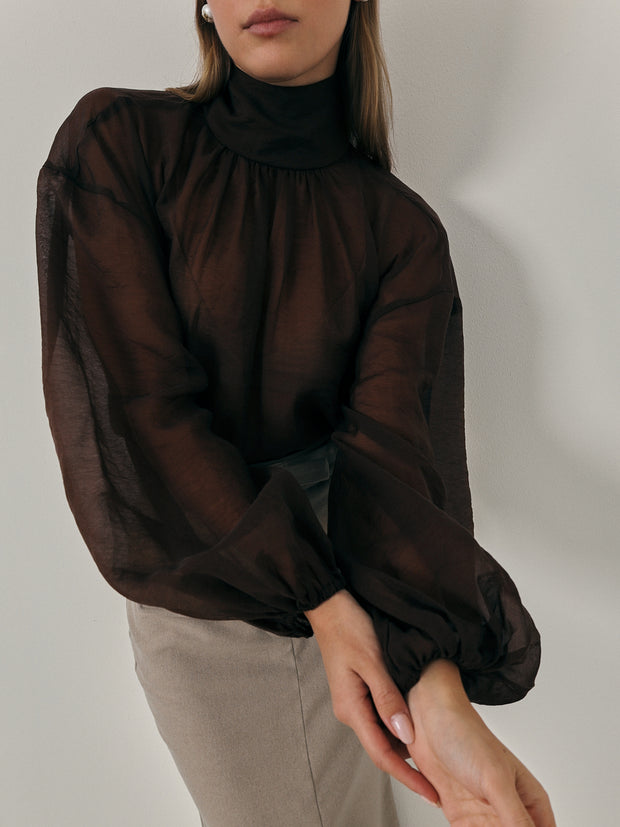 Toni Volume High Neck Blouse | Espresso