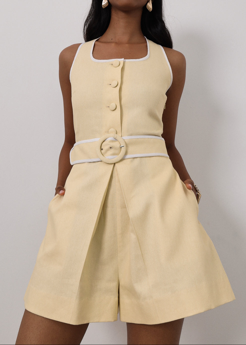 Tayla Belted Playsuit | Lemon Cream