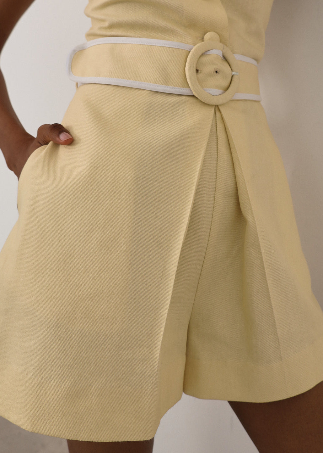 Tayla Belted Playsuit | Lemon Cream