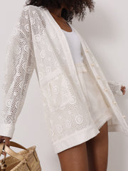 Ulani Crochet Lace Cardigan Cover Up | Seashell