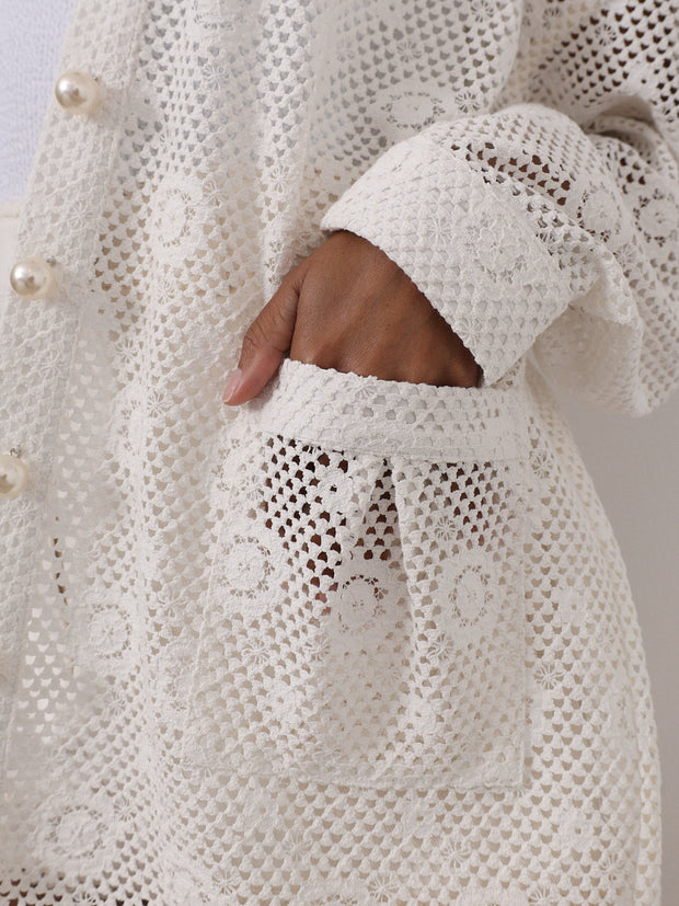 Ulani Crochet Lace Cardigan Cover Up | Seashell